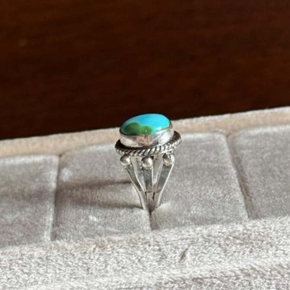 Navajo Handmade Sonoran Gold Turquoise Sterling Silver Ring - Picture 3 of 6